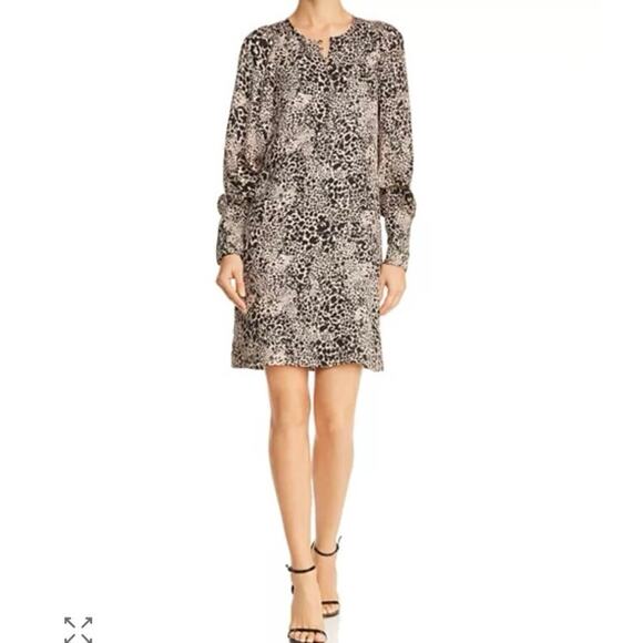 Rebecca Taylor Leopard 100% Silk A-Line Long Sleeve Button Up Shift Dress Size 8 - Picture 2 of 16